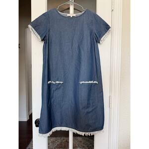 Ann Mashburn Denim Fringe cotton Shift Dress size small